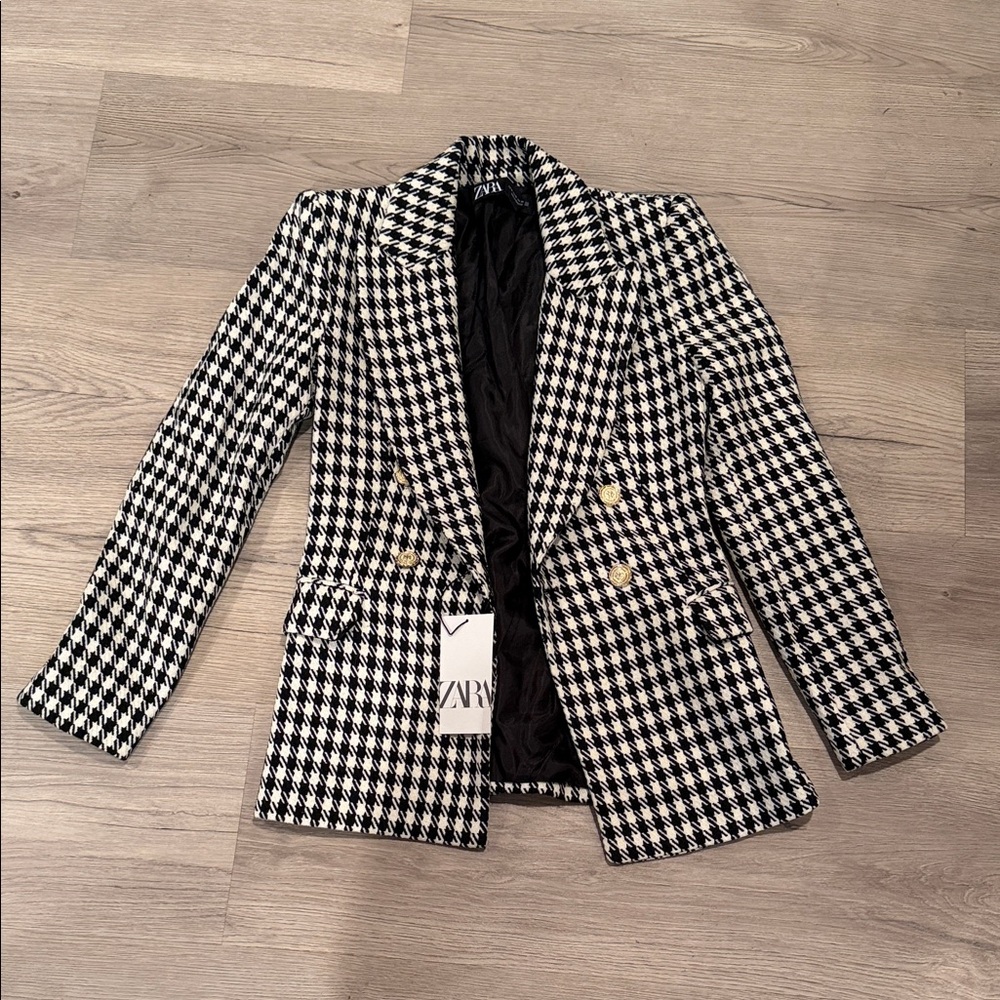 Zara Houndstooth Blazer in Black and White